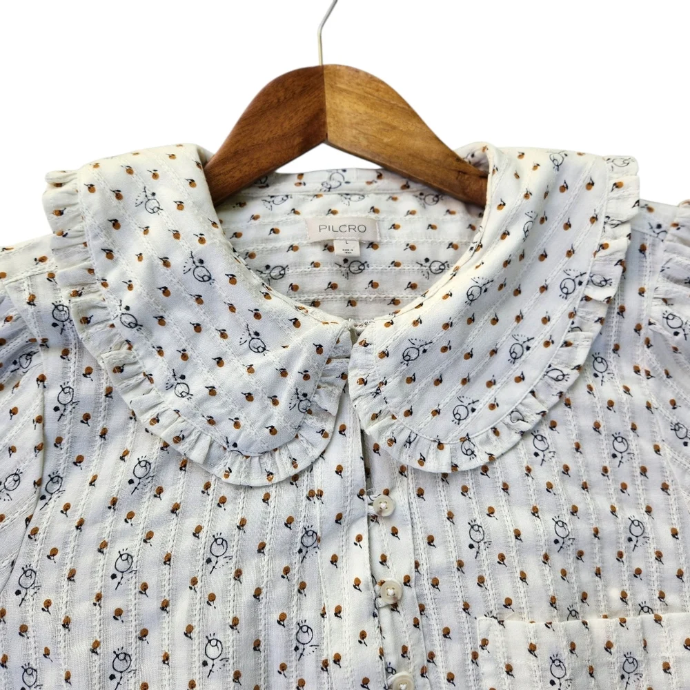 Anthropologie Cream Floral Button-Front Blouse